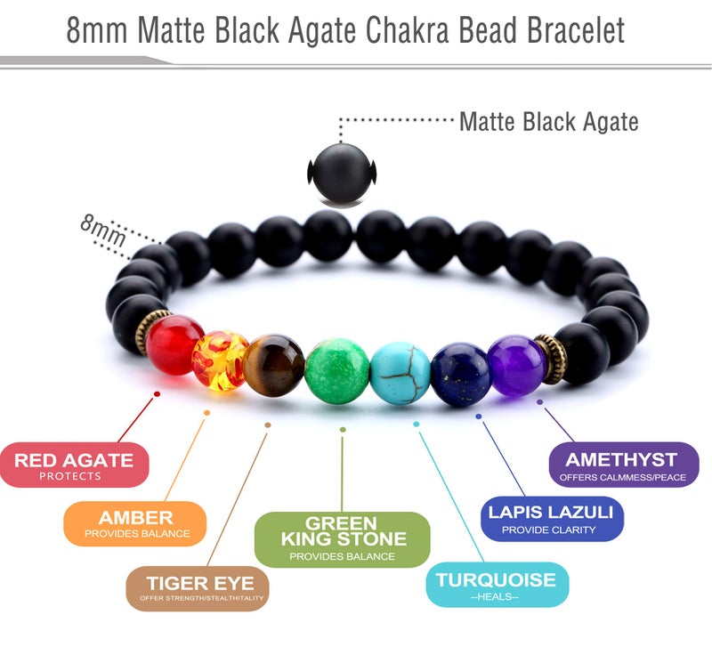 Hamoery Men Women 8mm Lava Rock 7 Chakra Beads Chakra Bracelet Braided Rope Natural Stone Yoga Bracelet Bangle - Image 1